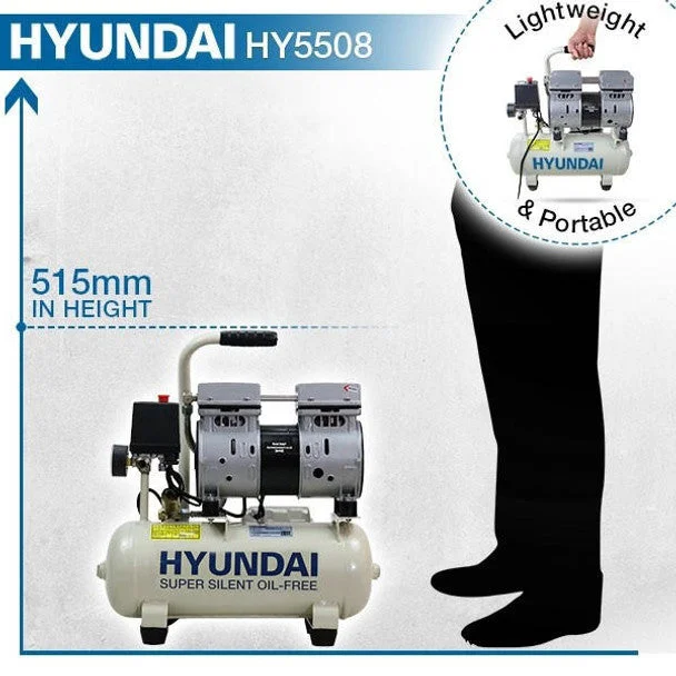 Hyundai 550W 8L Oil Free Low Noise Portable Air Compressor 4CFM 100psi Direct Drive | HY5508 - View 4