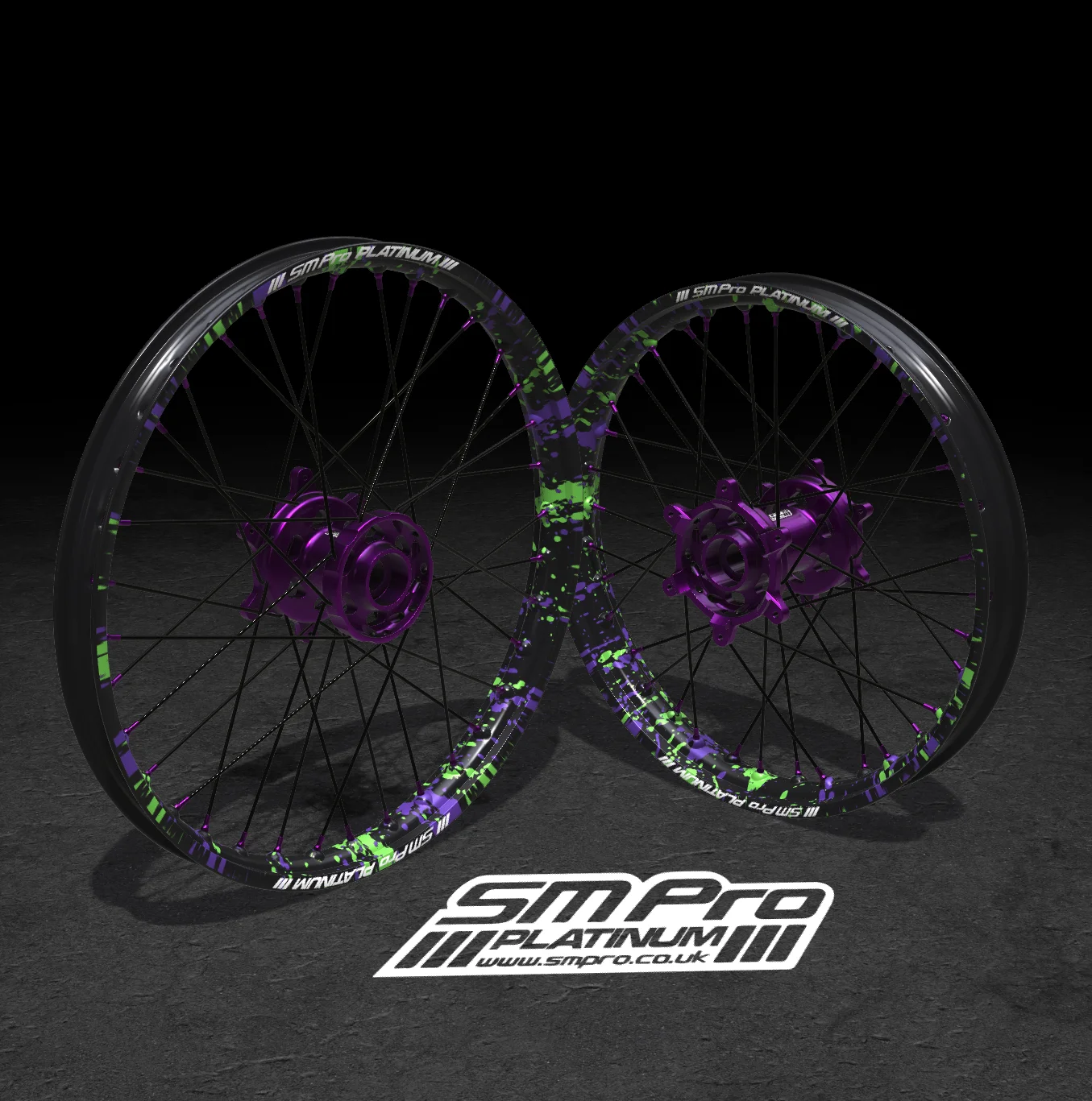 SM PRO SUR RON WHEEL SET 19/16 - SPLATTERKOTE PURPLE/GREEN COMBO